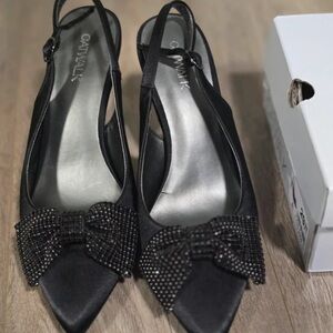Catwalk Elegant Black Slingback Heels with Bow